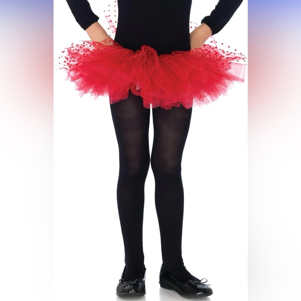 Tulle Tutu Leg Avenue Skirt with Mesh Flocked Polka Dots, One Size, Red Costume
